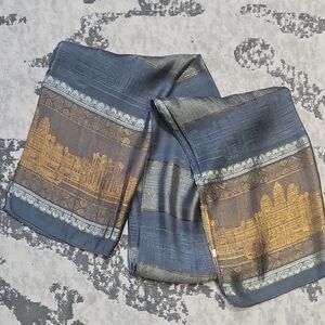 Luxurious Blue and Gold Silk Scarf